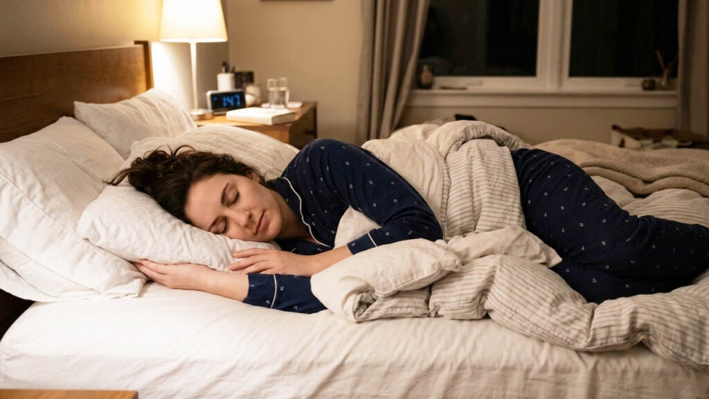 横向き寝（側臥位）でいびき軽減