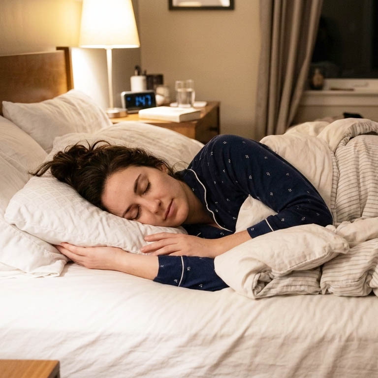 横向き寝（側臥位）でいびき軽減