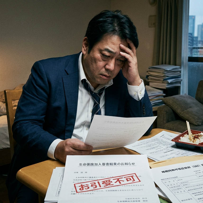 睡眠時無呼吸症候群（SAS）と診断された太り気味の日本人男性会社員が、生命保険に加入できないと言われて悩んでいる