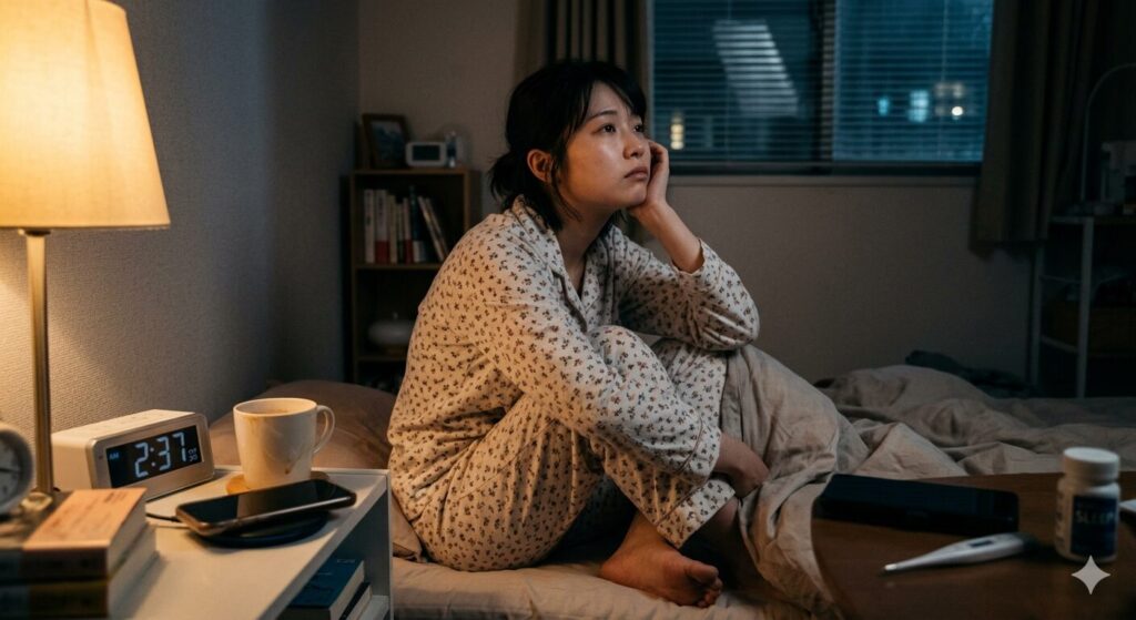 睡眠の質が悪くて寝付けない女性