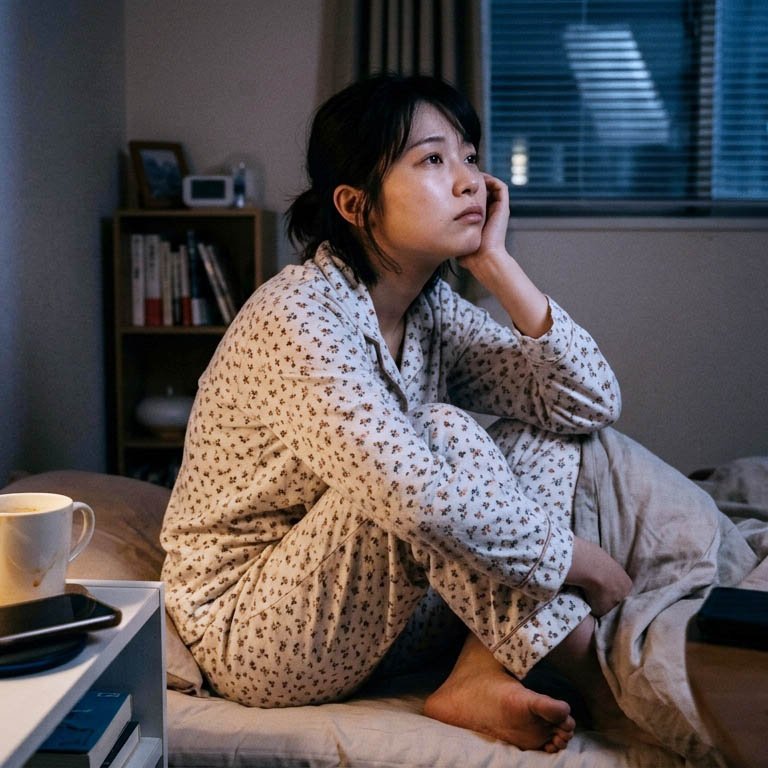 睡眠の質が悪くて寝付けない女性